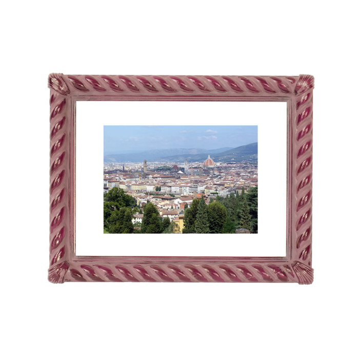 Cornice decorata a tortiglioni, rosa e bordeaux